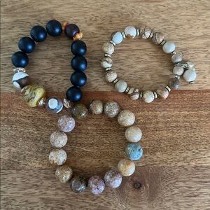 1 Elegant Black, 2 Stone Brown Beaded Bracelets